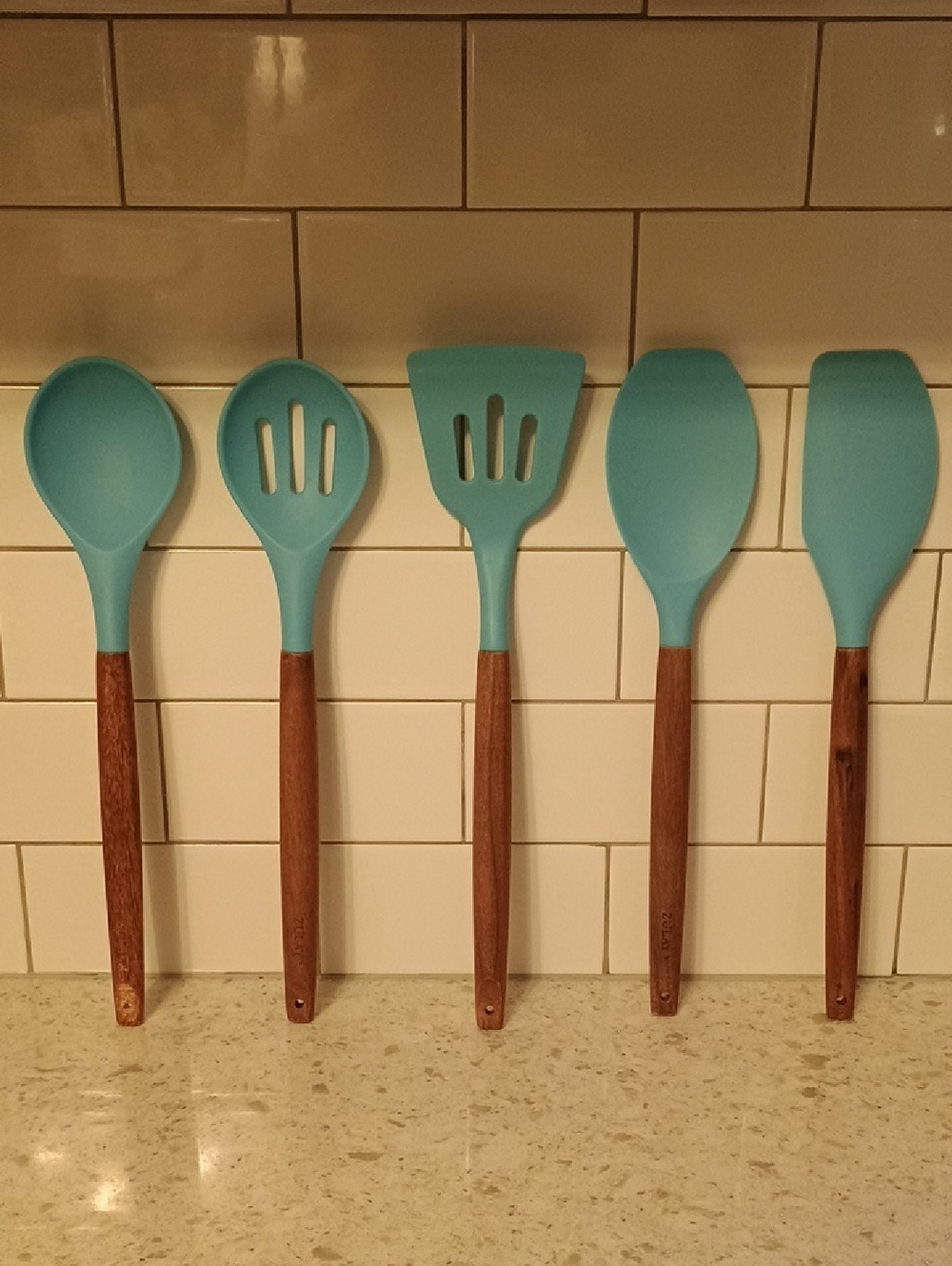Zulay Non-Stick Blue Silicone & Wooden Handle Kitchen Utensil Set - 5 Piece
